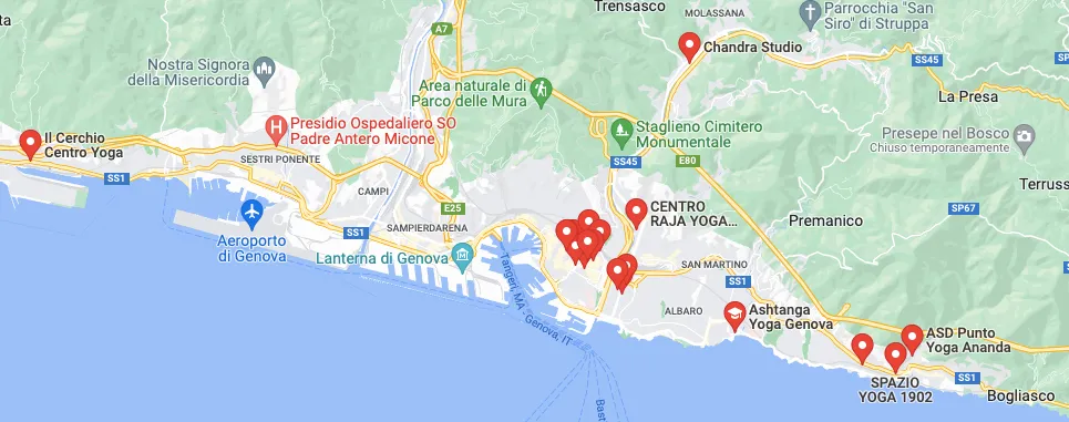 Mappa Scuole Yoga a Genova